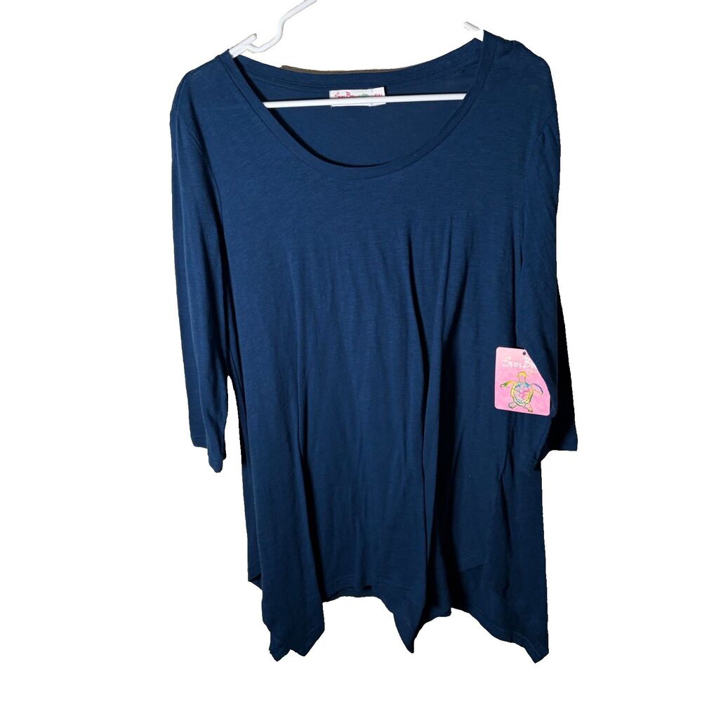 Sunbay T-Shirt Women's Petite Medium Blue Round Neck Basic 3/4 Sleeve Top NWT